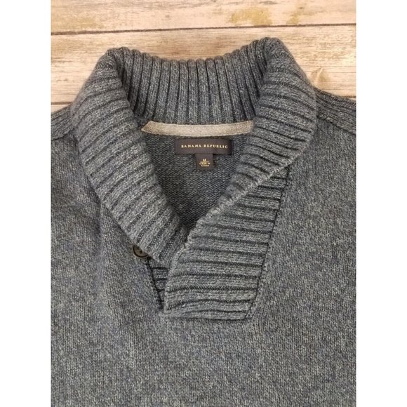 Banana Republic Sweater Mens Size Medium Blue Cowl Neck Lambs Wool Blend Casual - Picture 3 of 12